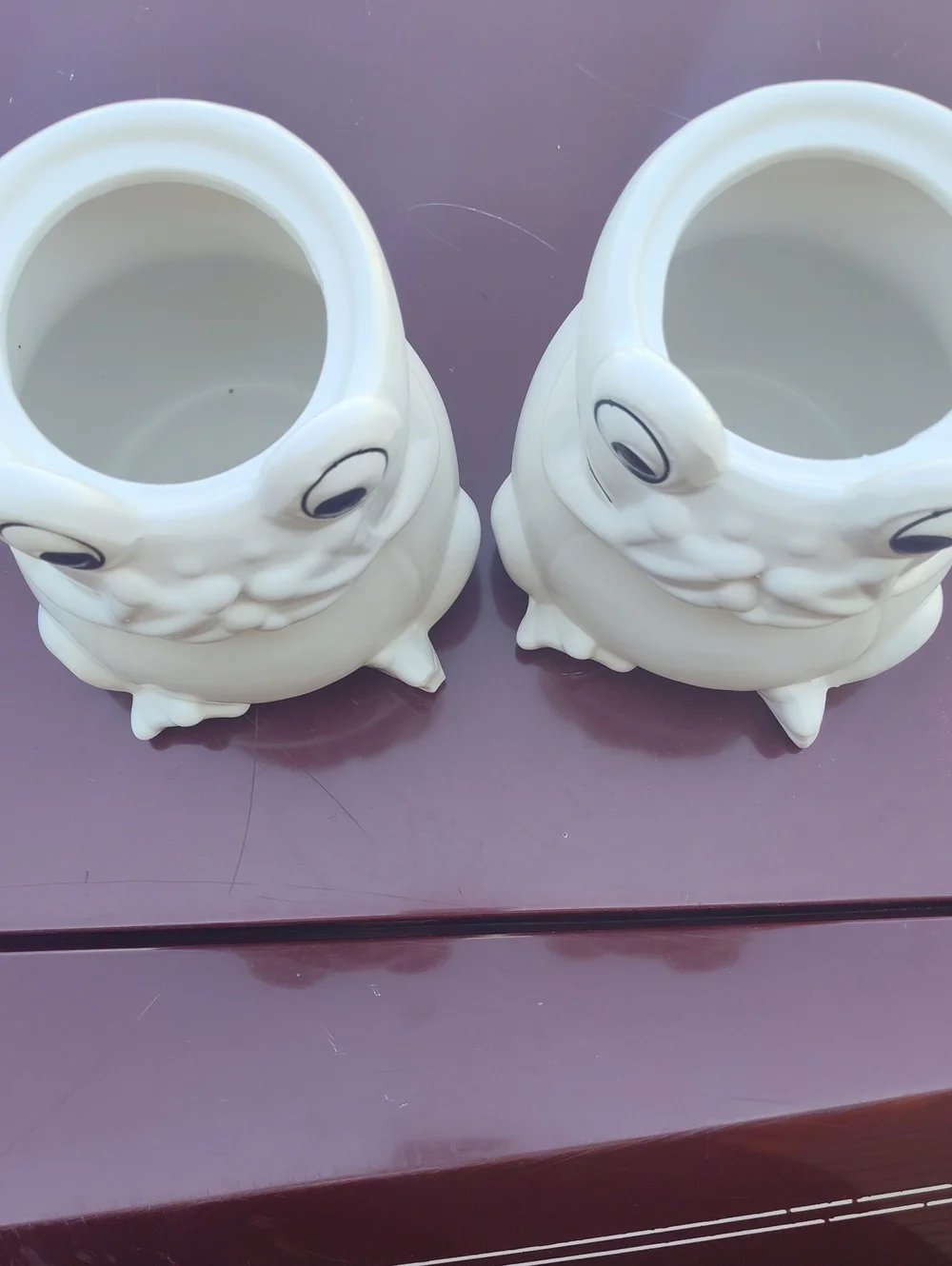 White Frog Ceramic Small Pet Feeder or Planter - Set of 2
